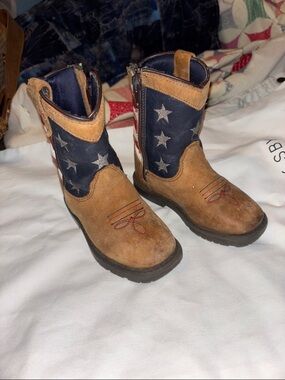 Cody James Kids Western Flag Cowboy Boots - Brown and Navy with Stars